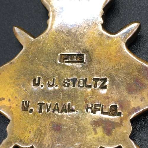 South Africa - WW1 Medal Trio - `PTE. J.J. STOLTZ. - W. TVAAL. RFLS and 1st S.A.I.`