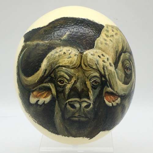 Fabulous Hand-Painted `Buffalo` Ostrich Egg (Signed)
