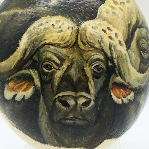 Fabulous Hand-Painted `Buffalo` Ostrich Egg (Signed)