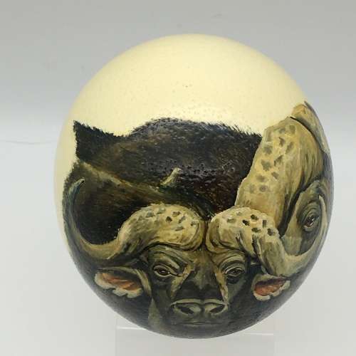 Fabulous Hand-Painted `Buffalo` Ostrich Egg (Signed)