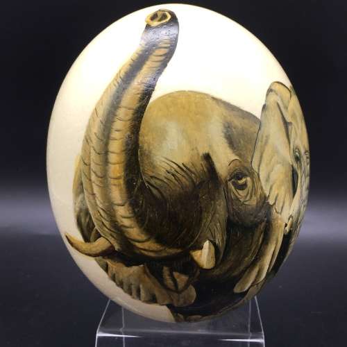Hand-Painted `Elephant` Ostrich Egg (Signed)