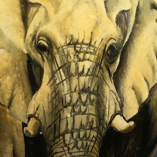Hand-Painted `Elephant` Ostrich Egg (Signed)