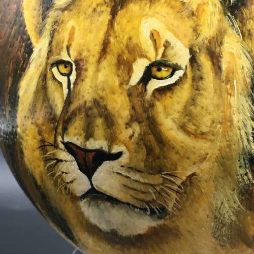 Fabulous Hand-Painted `Lion` Ostrich Egg (Signed)