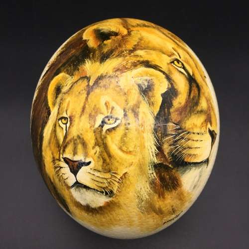 Fabulous Hand-Painted `Lion` Ostrich Egg (Signed)