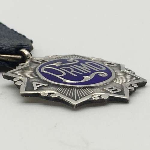 Early Silver and Enamel `R.A.O.B.-PRIMO` Masonic Medal/Jewel