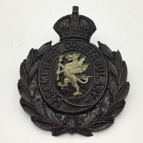 British - Antique `Somerset Constabulary` Helmet Plate (white dragon)