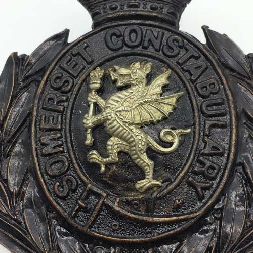 British - Antique `Somerset Constabulary` Helmet Plate (white dragon)