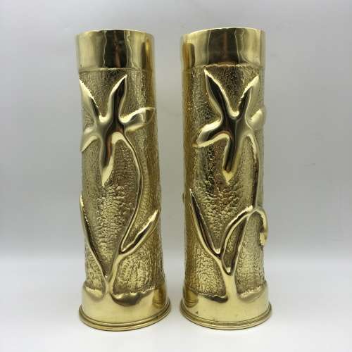 Pair WW1 `Trench Art` Brass Artillery Shells