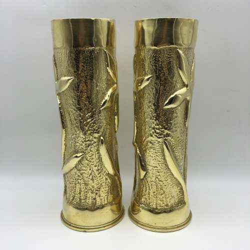 Pair WW1 `Trench Art` Brass Artillery Shells