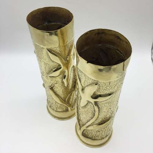 Pair WW1 `Trench Art` Brass Artillery Shells