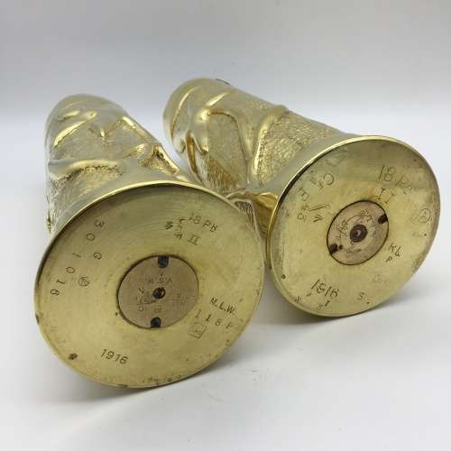 Pair WW1 `Trench Art` Brass Artillery Shells