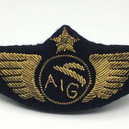 Early Bullion Embroidered `AIG` Pilots Wings (Unidentified)