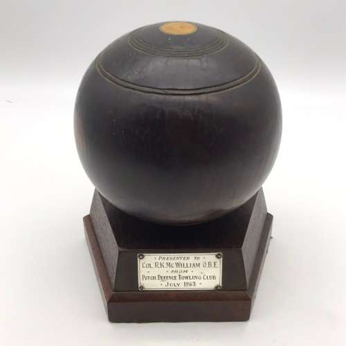 Early Wooden & Silver `Lawn Bowls` Trophy (Col. R.K. McWilliam O.B.E.)