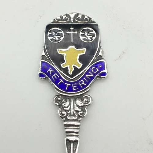 Solid Silver & Enamel `Kettering` Souvenir Spoon