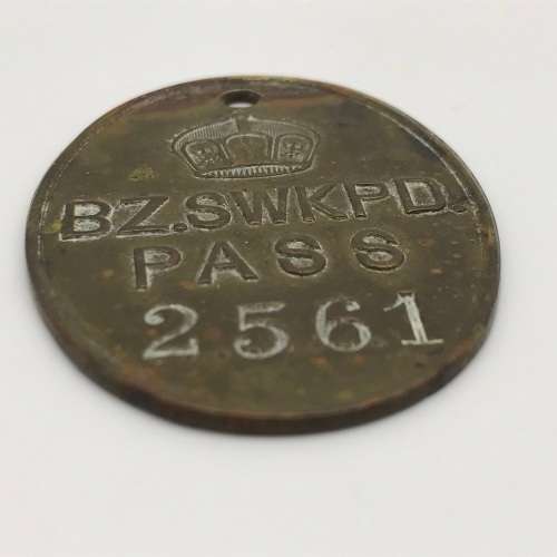 Scarce `Native Pass Token`(BZ. SWKPD) German SWA (1908 - 1915)