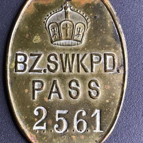 Scarce `Native Pass Token`(BZ. SWKPD) German SWA (1908 - 1915)