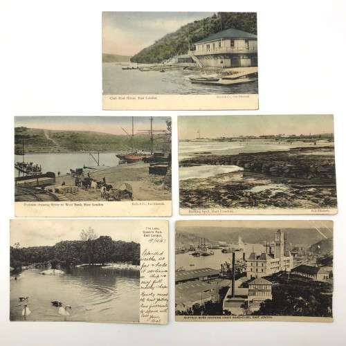 5 Antique Post Cards of `East London - S. Africa` With Stamps (1906/7)