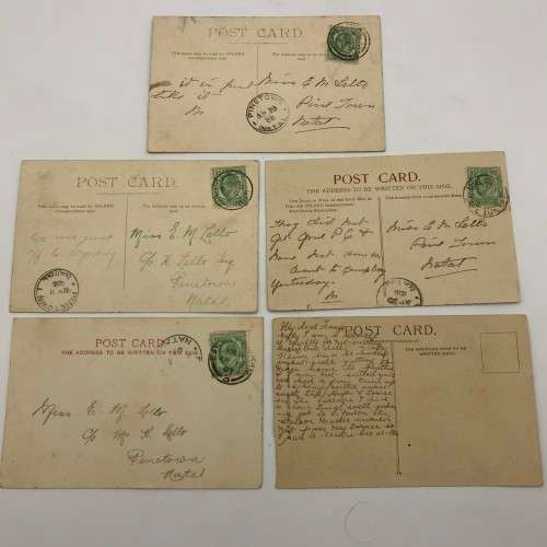 5 Antique Post Cards of `East London - S. Africa` With Stamps (1906/7)