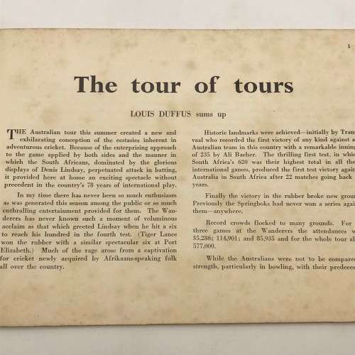 1966/67 `Australian Cricket Tour of S. Africa` (Champagne Cricket) Booklet