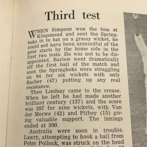 1966/67 `Australian Cricket Tour of S. Africa` (Champagne Cricket) Booklet