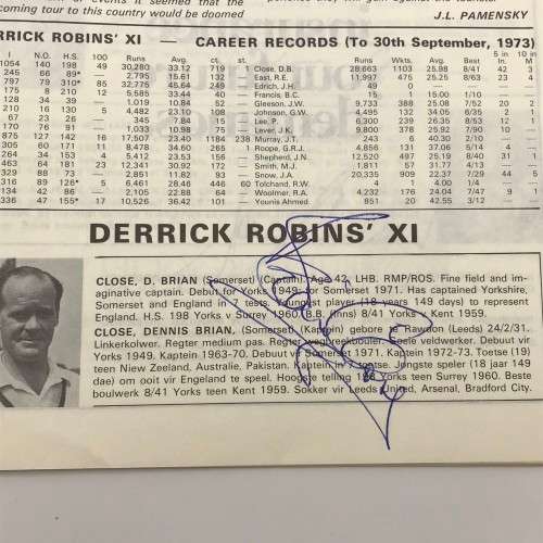 Cricket - Signed `1973 Derrick Robins XI v S.A. Invitation XI` Brochure