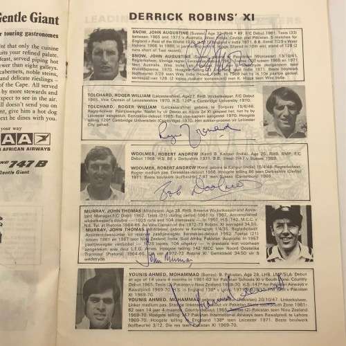 Cricket - Signed `1973 Derrick Robins XI v S.A. Invitation XI` Brochure