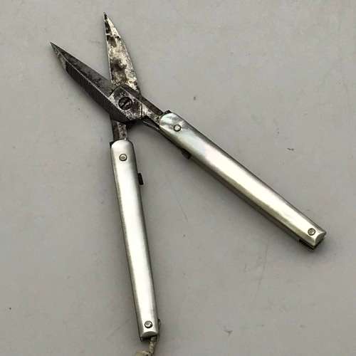 Small Antique `Mother of Pearl` Folding Scissors