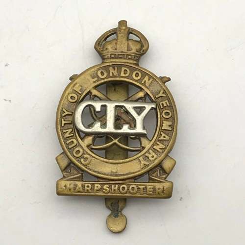 British - Scarce `County of London Yeomanry` (Sharpshooters) Cap Badge
