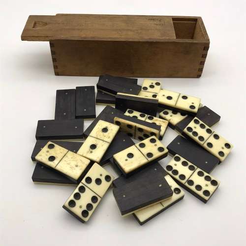 Early Boxed `Ebony & Bone` Dominoes Set