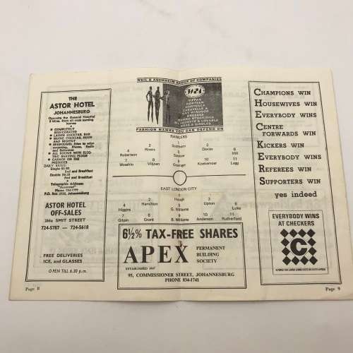 1970 Soccer Program - Rangers VS East London City` Official Program