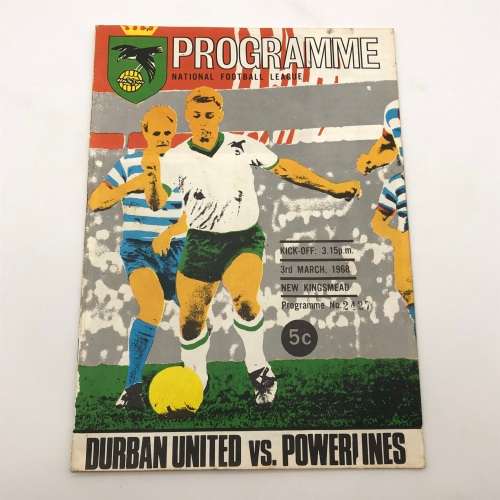 1968 Soccer Program - `Durban United VS Powerlines F.C.` Official Program