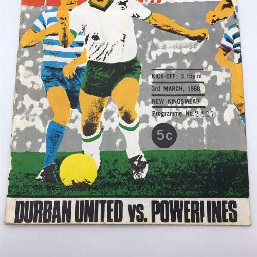 1968 Soccer Program - `Durban United VS Powerlines F.C.` Official Program