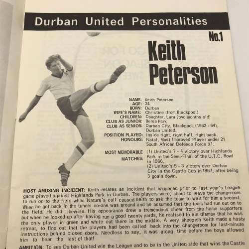1968 Soccer Program - `Durban United VS Powerlines F.C.` Official Program