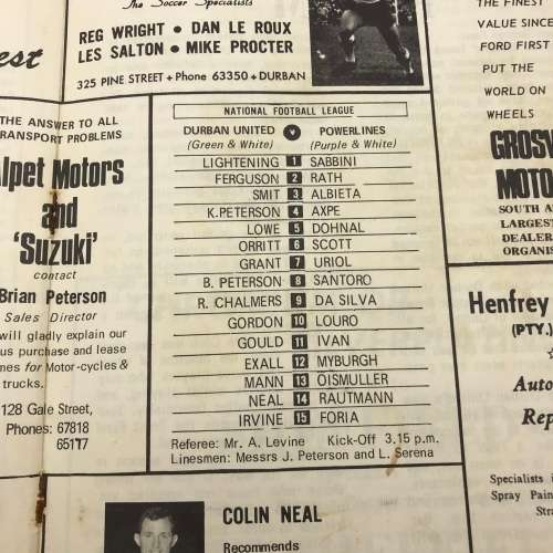 1968 Soccer Program - `Durban United VS Powerlines F.C.` Official Program