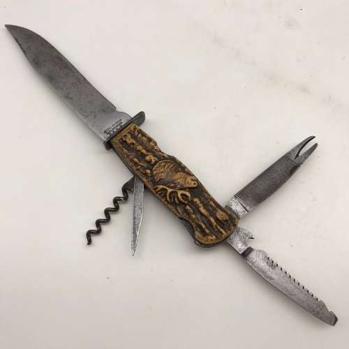 Early `Decora - D.B.G.M.` Multi-Function Hunting Knife (Solingen - Germany)