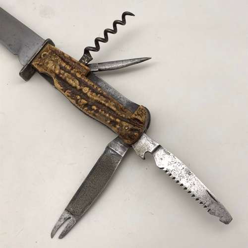 Early `Decora - D.B.G.M.` Multi-Function Hunting Knife (Solingen - Germany)