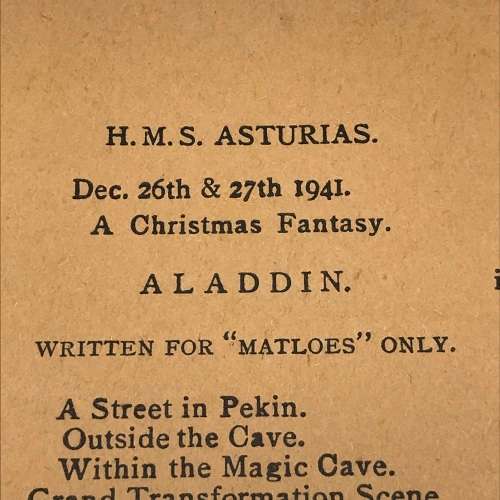 Ships - 1941 `H.M.S ASTURIAS` Programme for `ALADDIN`