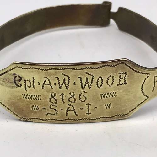 WW2 - POW/Trench Art Brass Bracelet (Cpl. A.W. WOOD)