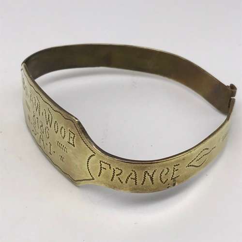 WW2 - POW/Trench Art Brass Bracelet (Cpl. A.W. WOOD)