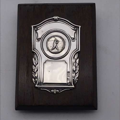 Early Sterling Silver `Golfing` Shield Trophy