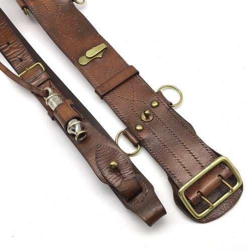 WW1 British Officers Leather Sam Browne Belt, Cross-Strap & Whistle (Capt. R.J. Truter)