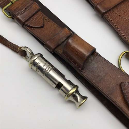 WW1 British Officers Leather Sam Browne Belt, Cross-Strap & Whistle (Capt. R.J. Truter)