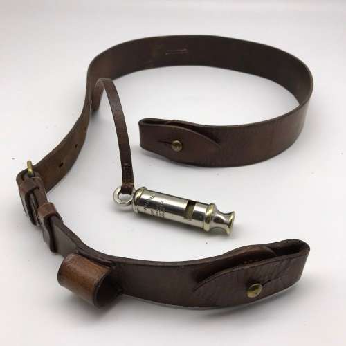 WW1 British Officers Leather Sam Browne Belt, Cross-Strap & Whistle (Capt. R.J. Truter)