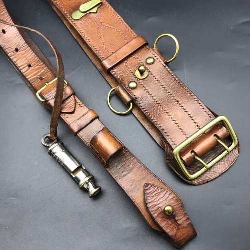 WW1 British Officers Leather Sam Browne Belt, Cross-Strap & Whistle (Capt. R.J. Truter)
