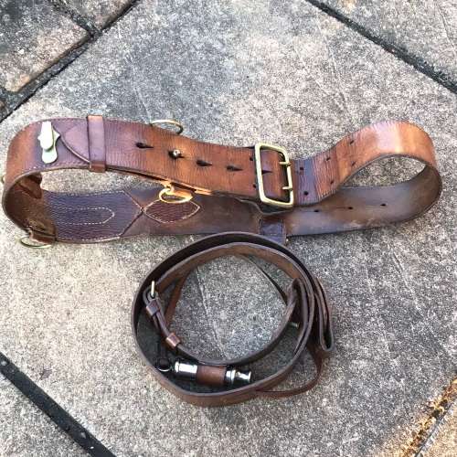 WW1 British Officers Leather Sam Browne Belt, Cross-Strap & Whistle (Capt. R.J. Truter)