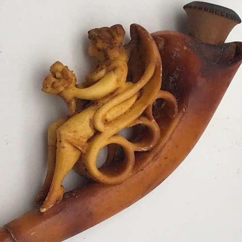 Antique Carved Meerschaum & Amber Pipe (Cased)