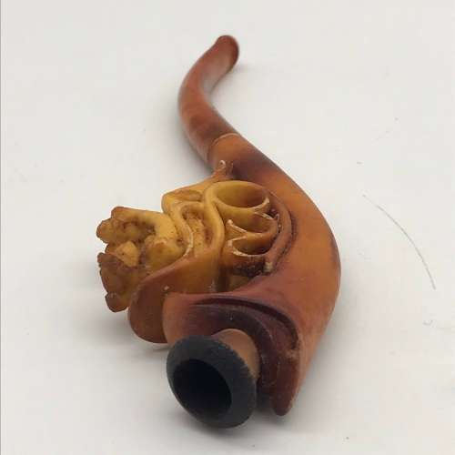 Antique Carved Meerschaum & Amber Pipe (Cased)