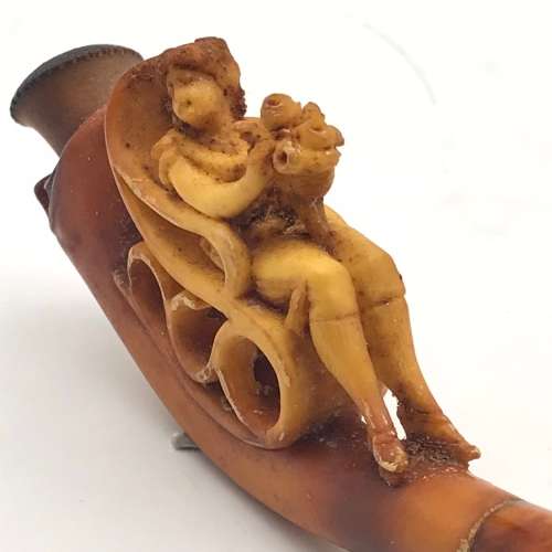 Antique Carved Meerschaum & Amber Pipe (Cased)