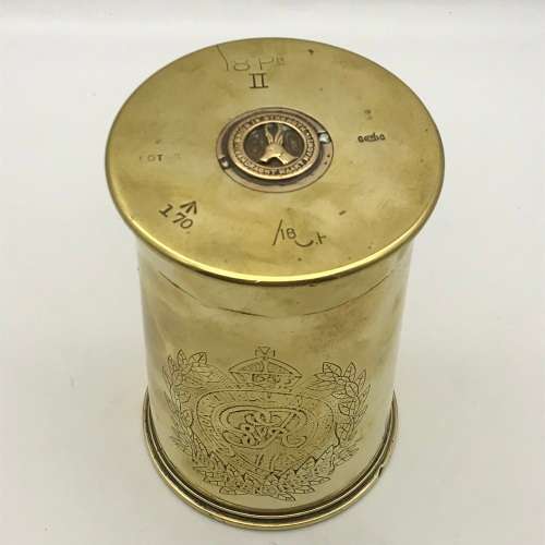 WW1 - POW/Trench Art `Royal Engineers` Brass Shell Container