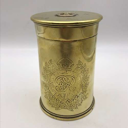 WW1 - POW/Trench Art `Royal Engineers` Brass Shell Container